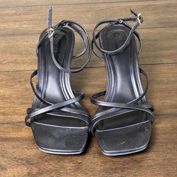 Open Edit Women's Strappy Sandals Size 9 Black Square Toe Kitten Heel - Picture 2 of 9
